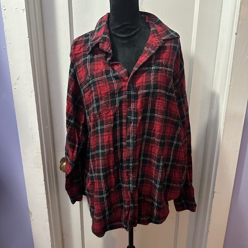Basic Editions Heritage Red‎ Plaid Button Down Top In 3X
